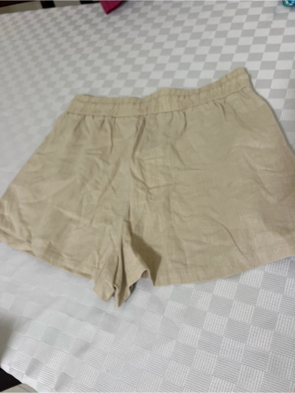 Zara Beige Elastic-Waist Linen-Blend Shorts - Picture 3 of 4